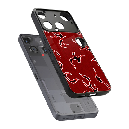 Lil Flames Black Red sleek nothing phone 3 cover with tempered glass back and TPU edges
