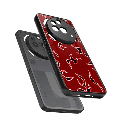 Lil Flames Black Red sleek nothing phone 3a pro cover with tempered glass back and TPU edges