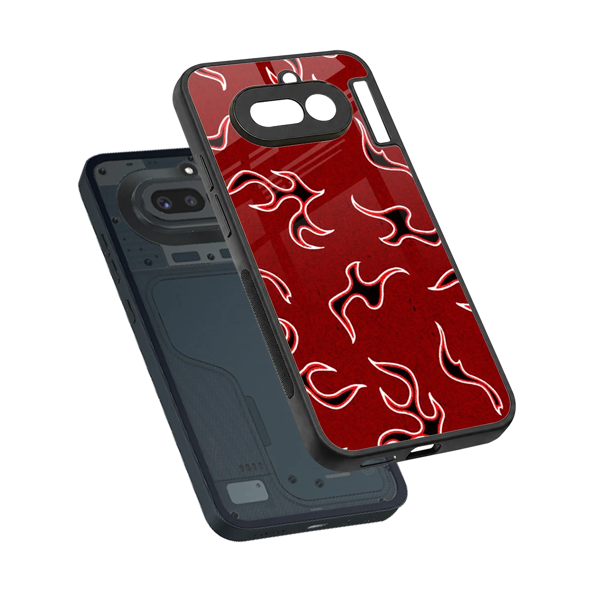 Lil Flames Black Red sleek nothing phone 4a cover with tempered glass back and TPU edges