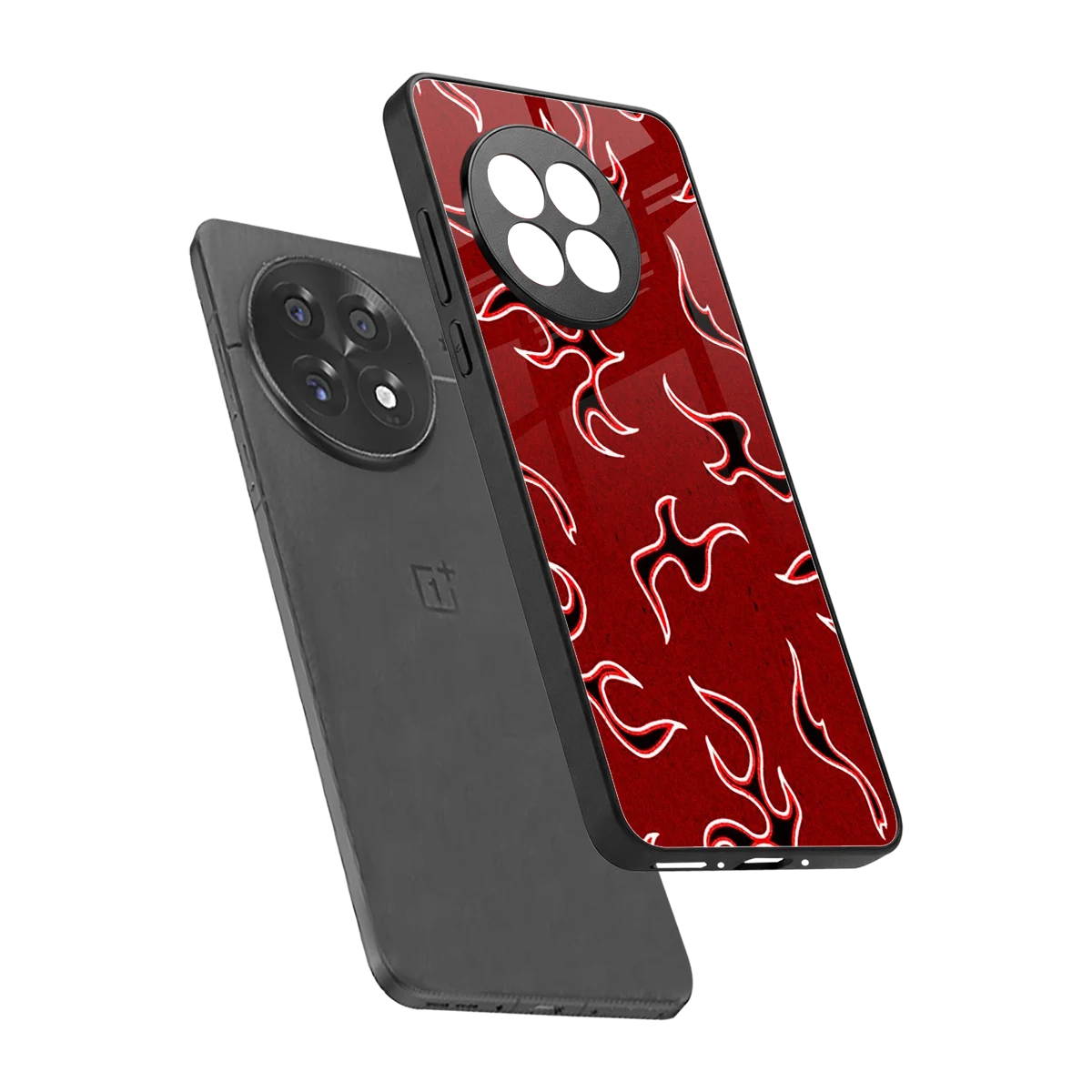 Lil Flames Black Red sleek oneplus 13r cover with tempered glass back and TPU edges