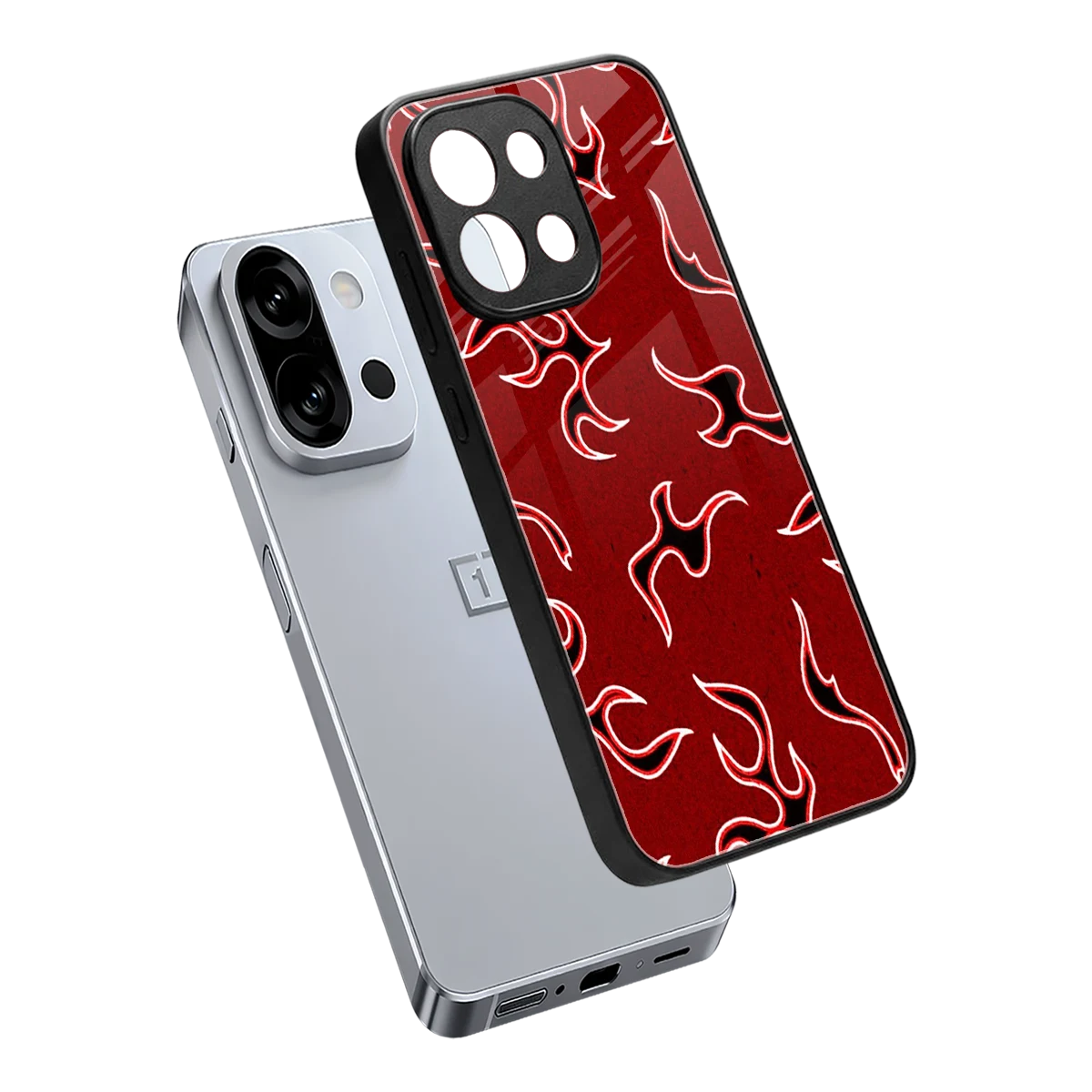 Lil Flames Black Red sleek oneplus 13s cover with tempered glass back and TPU edges