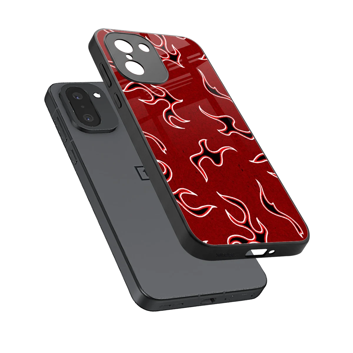 Lil Flames Black Red sleek oneplus 15r cover with tempered glass back and TPU edges