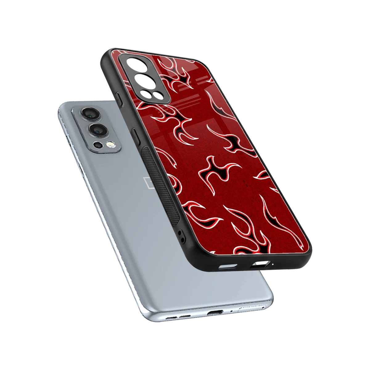 Lil Flames Black Red sleek oneplus nord 2 cover with tempered glass back and TPU edges