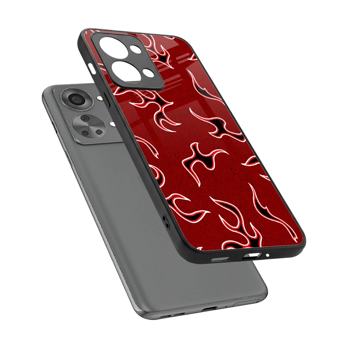 Lil Flames Black Red sleek oneplus nord 2t cover with tempered glass back and TPU edges