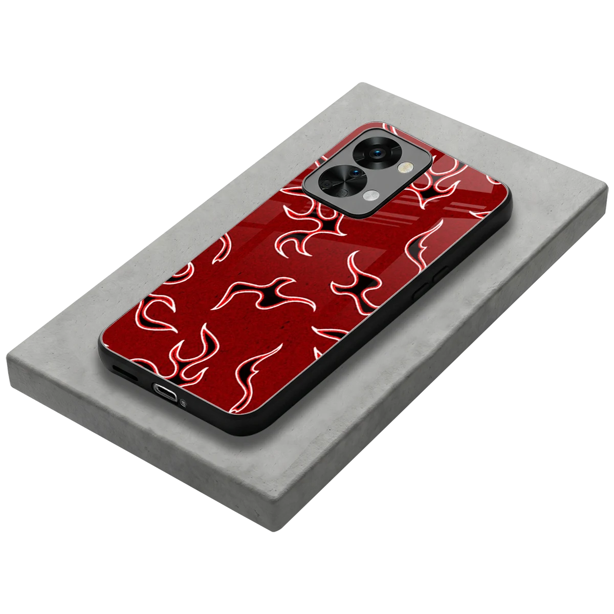 Lil Flames Black Red stylish phone case for oneplus nord 2t | glossy glass and slim fit