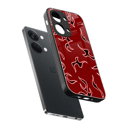 Lil Flames Black Red sleek oneplus nord 3 cover with tempered glass back and TPU edges