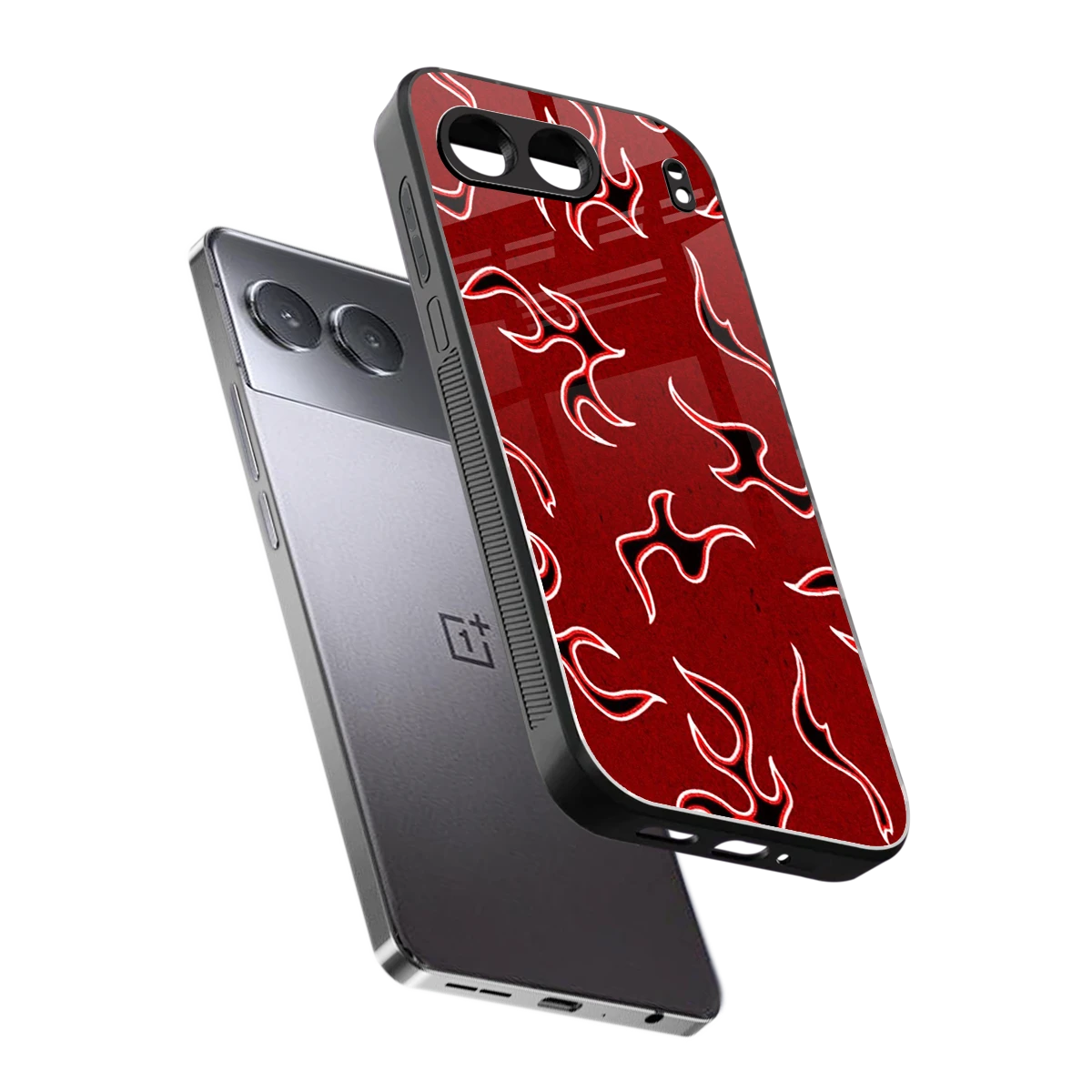 Lil Flames Black Red sleek oneplus nord 4 cover with tempered glass back and TPU edges
