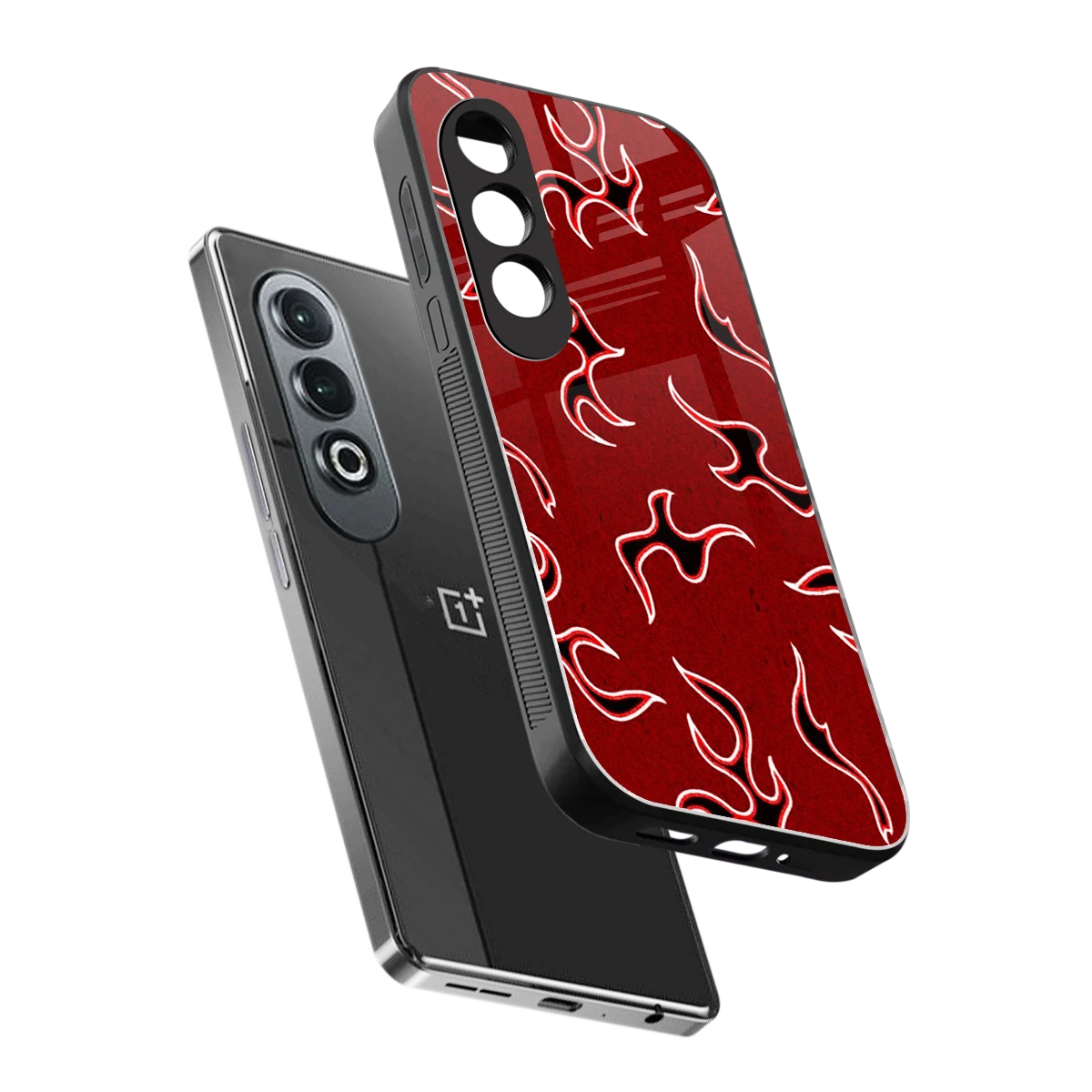 Lil Flames Black Red sleek oneplus nord ce 4 cover with tempered glass back and TPU edges