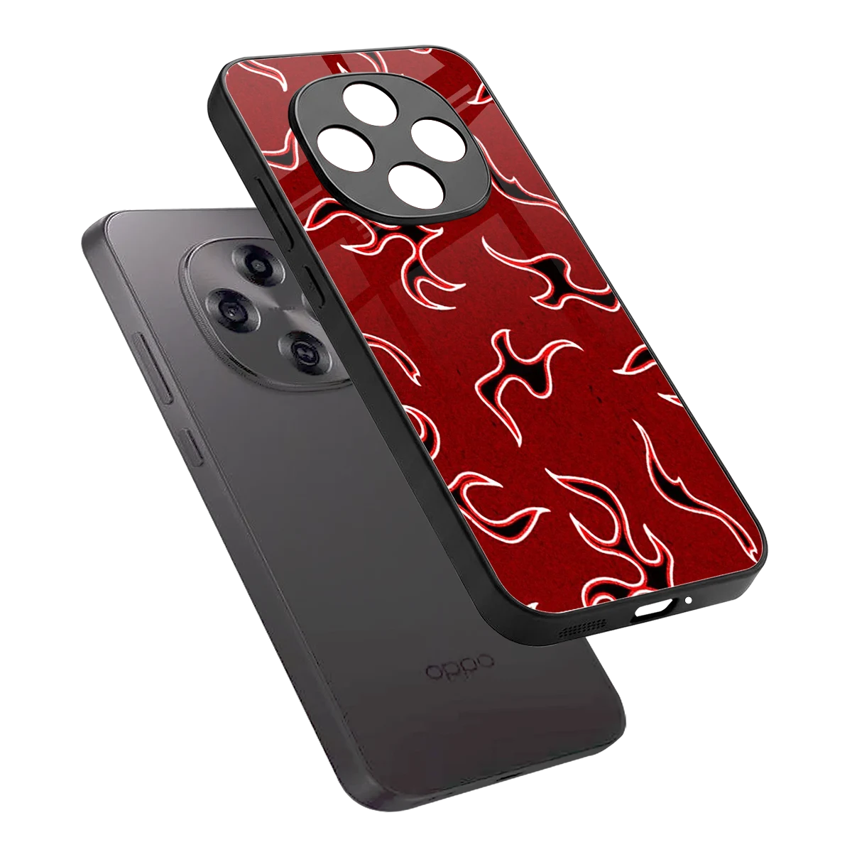 Lil Flames Black Red sleek oppo f31 pro 5g cover with tempered glass back and TPU edges