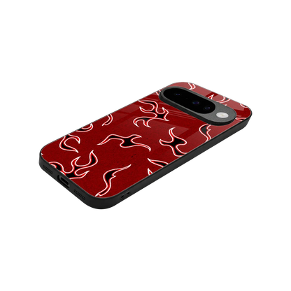 Lil Flames Black Red stylish phone case for google pixel 10 | glossy glass and slim fit