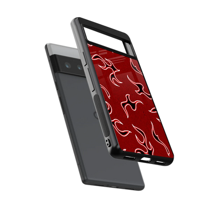 Lil Flames Black Red sleek google pixel 6 pro cover with tempered glass back and TPU edges