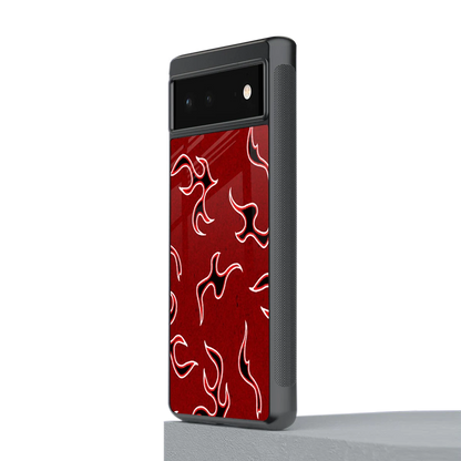 Lil Flames Black Red stylish phone case for google pixel 6 | glossy glass and slim fit