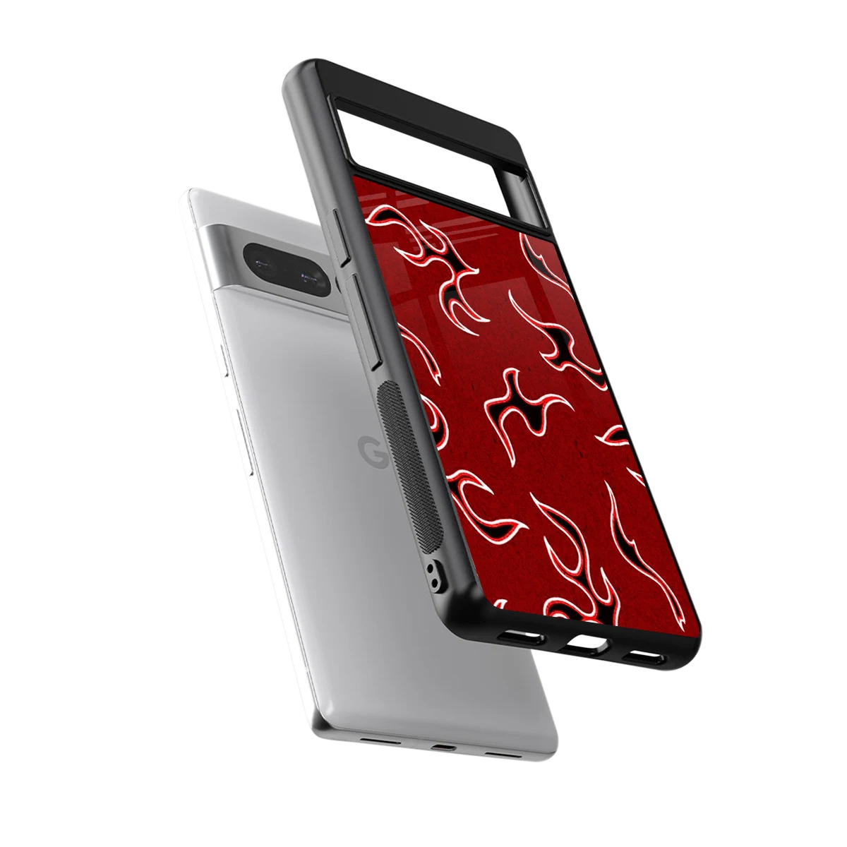 Lil Flames Black Red sleek google pixel 7 pro cover with tempered glass back and TPU edges