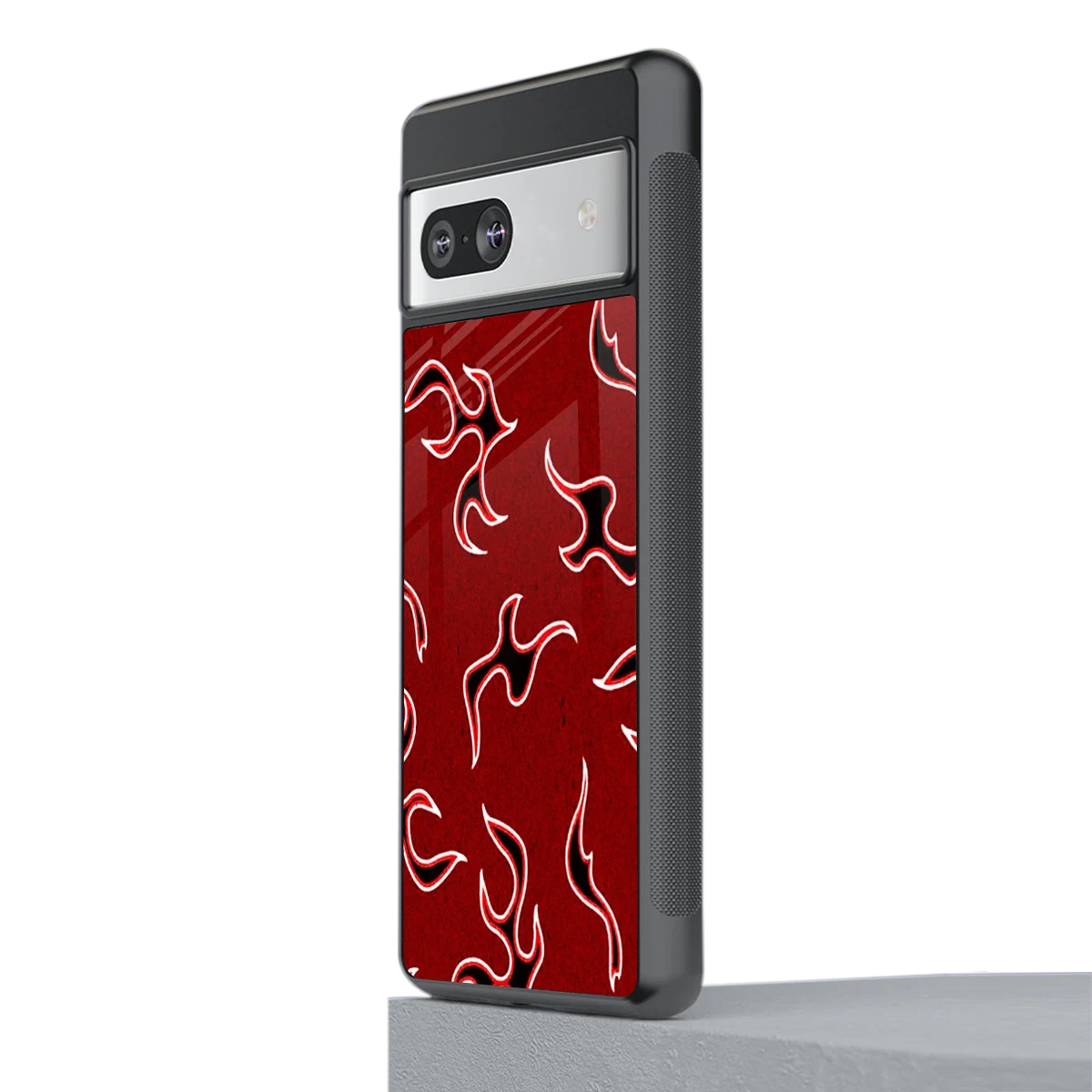 Lil Flames Black Red stylish phone case for google pixel 7 | glossy glass and slim fit
