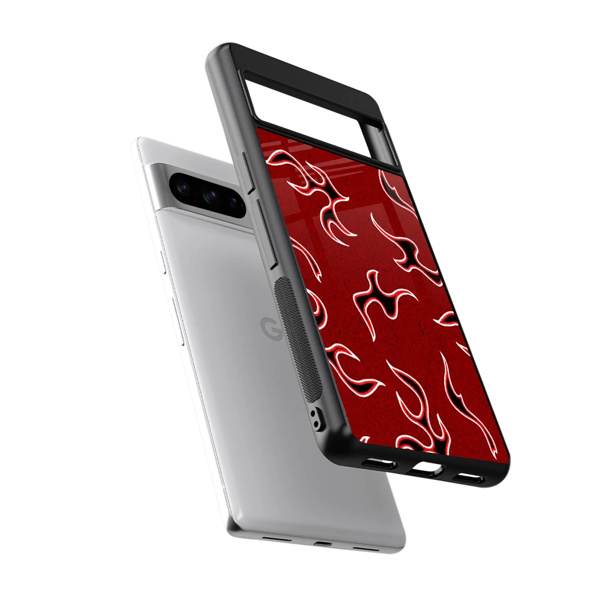 Lil Flames Black Red sleek google pixel 8 pro cover with tempered glass back and TPU edges