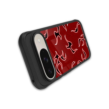 Lil Flames Black Red stylish phone case for google pixel 9 | glossy glass and slim fit