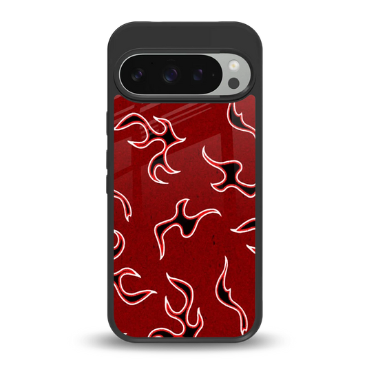Lil Flames Black Red back phone cover | glass case for google pixel 9 pro