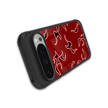 Lil Flames Black Red stylish phone case for google pixel 9 pro | glossy glass and slim fit