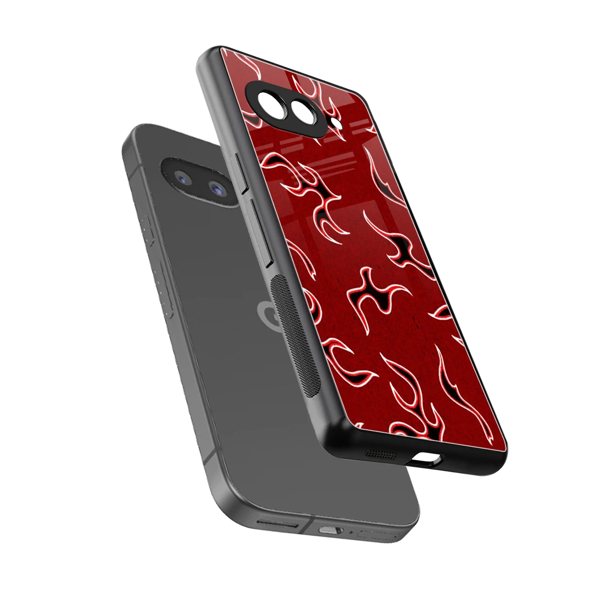 Lil Flames Black Red sleek google pixel 10a cover with tempered glass back and TPU edges