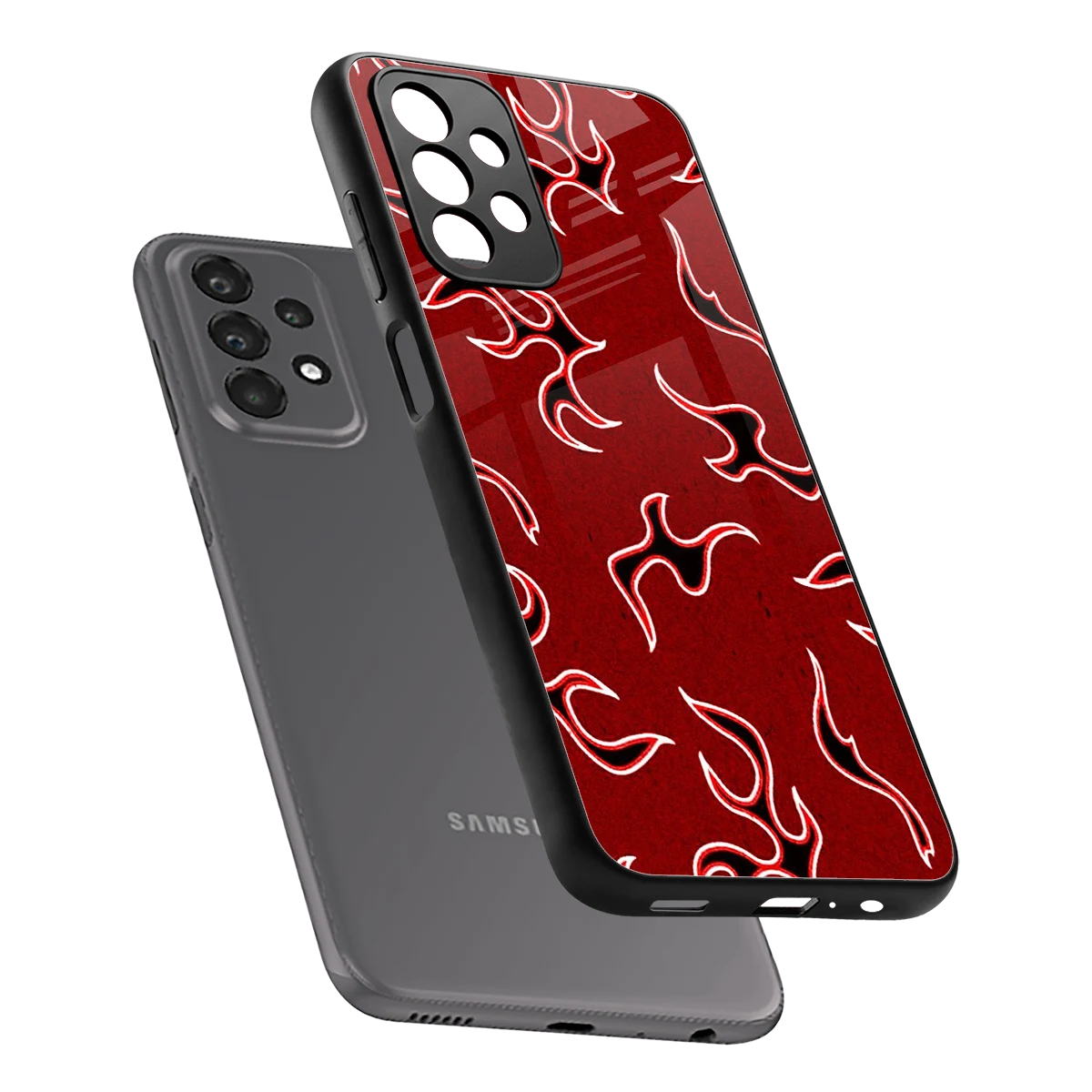 Lil Flames Black Red sleek samsung galaxy a23 cover with tempered glass back and TPU edges