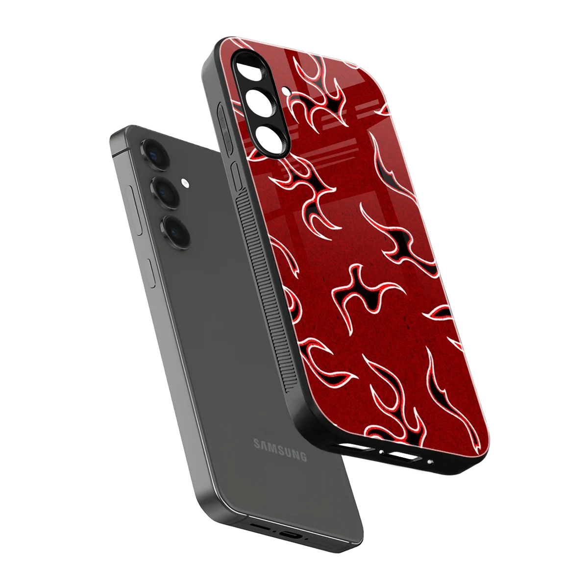 Lil Flames Black Red sleek samsung galaxy a55 5g cover with tempered glass back and TPU edges