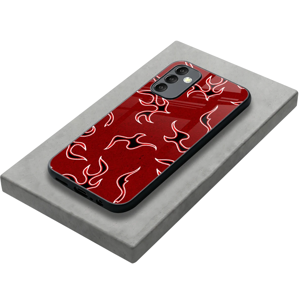 Lil Flames Black Red stylish phone case for samsung galaxy m14 5g | glossy glass and slim fit