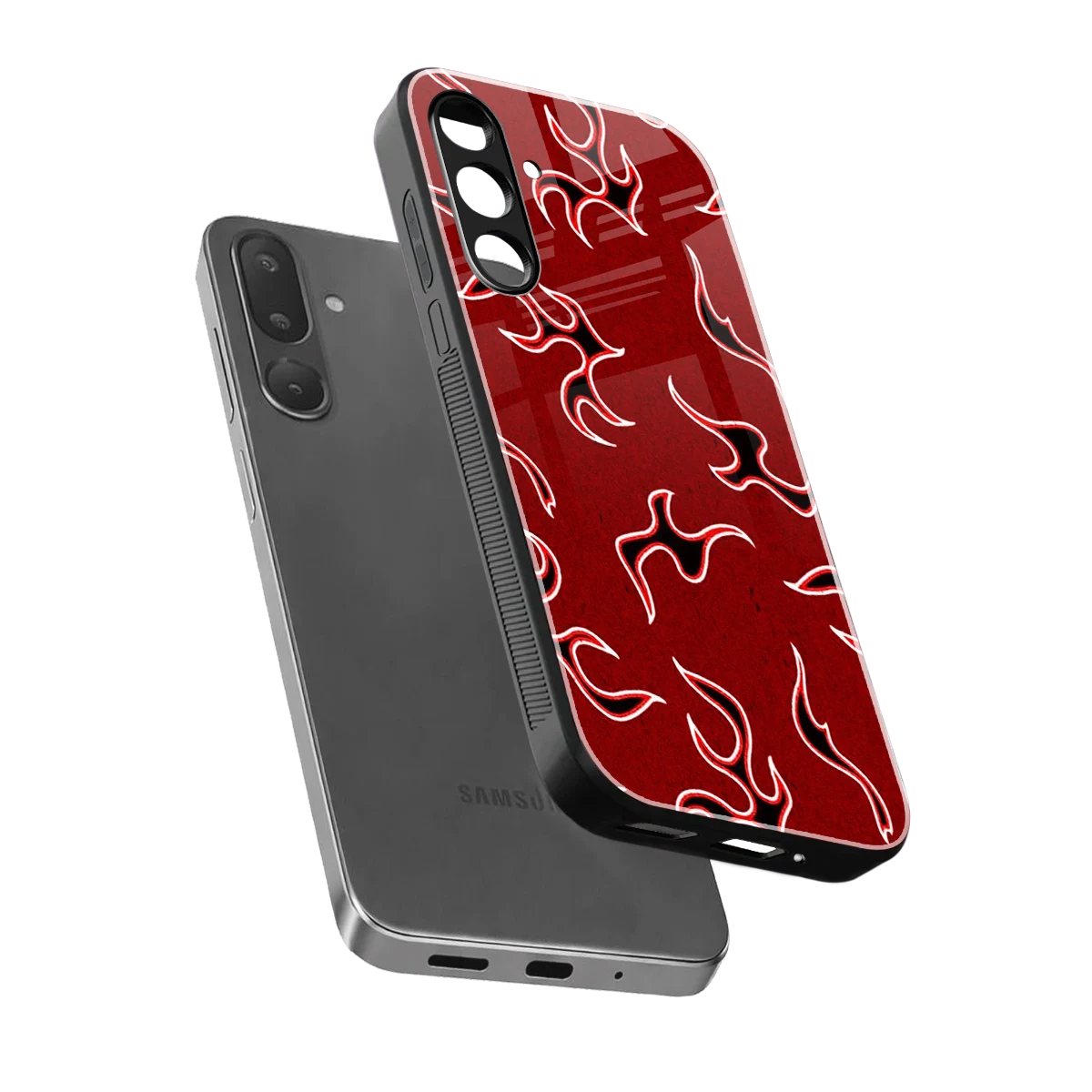 Lil Flames Black Red sleek samsung galaxy m36 5g cover with tempered glass back and TPU edges