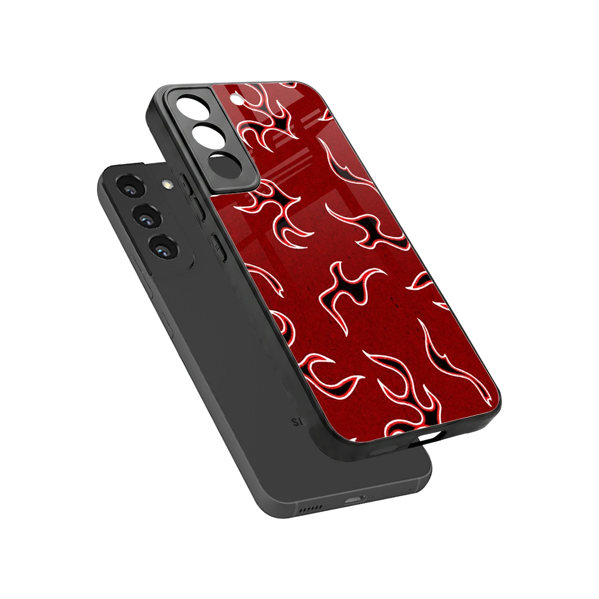 Lil Flames Black Red sleek samsung galaxy s22 cover with tempered glass back and TPU edges