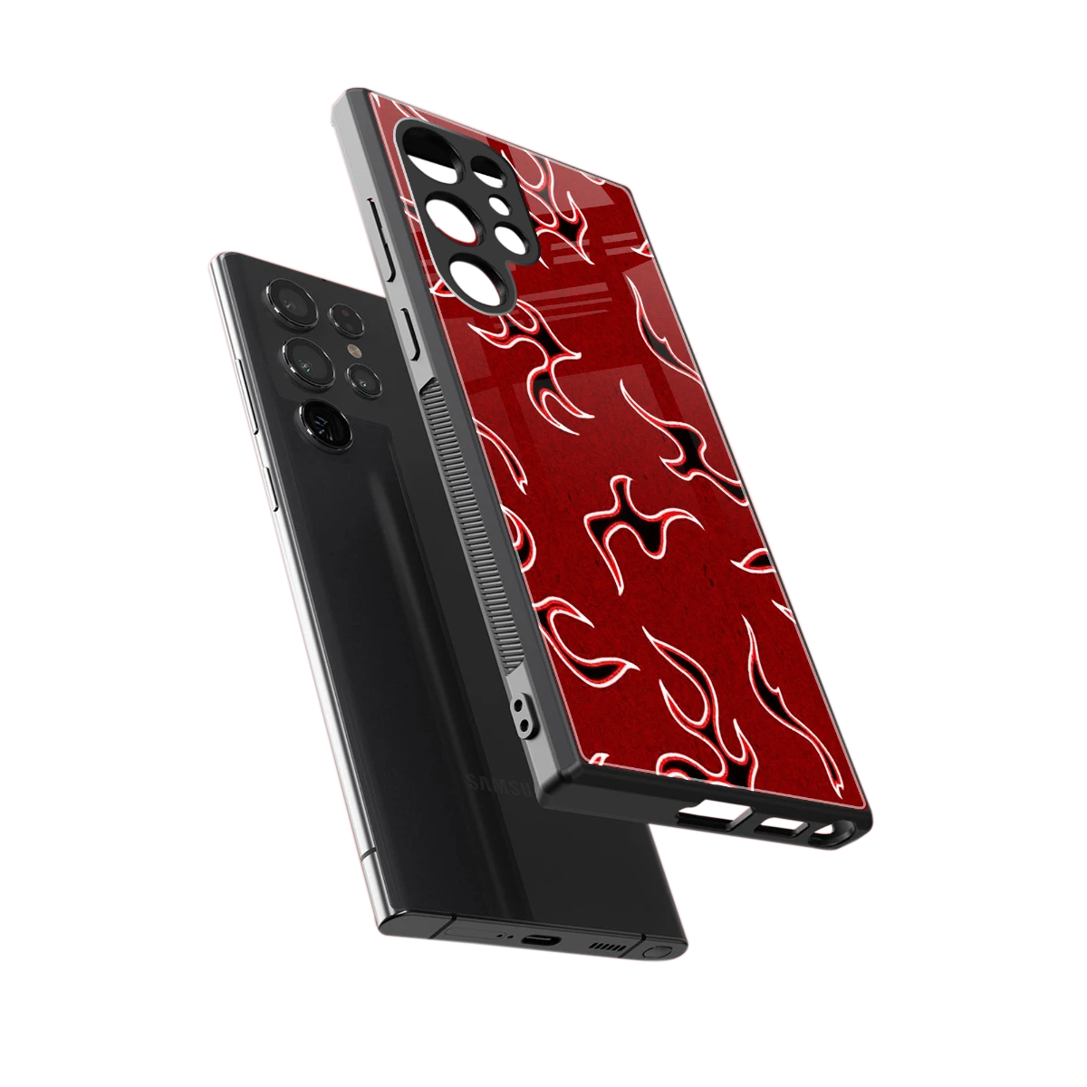 Lil Flames Black Red sleek samsung galaxy s24 ultra cover with tempered glass back and TPU edges