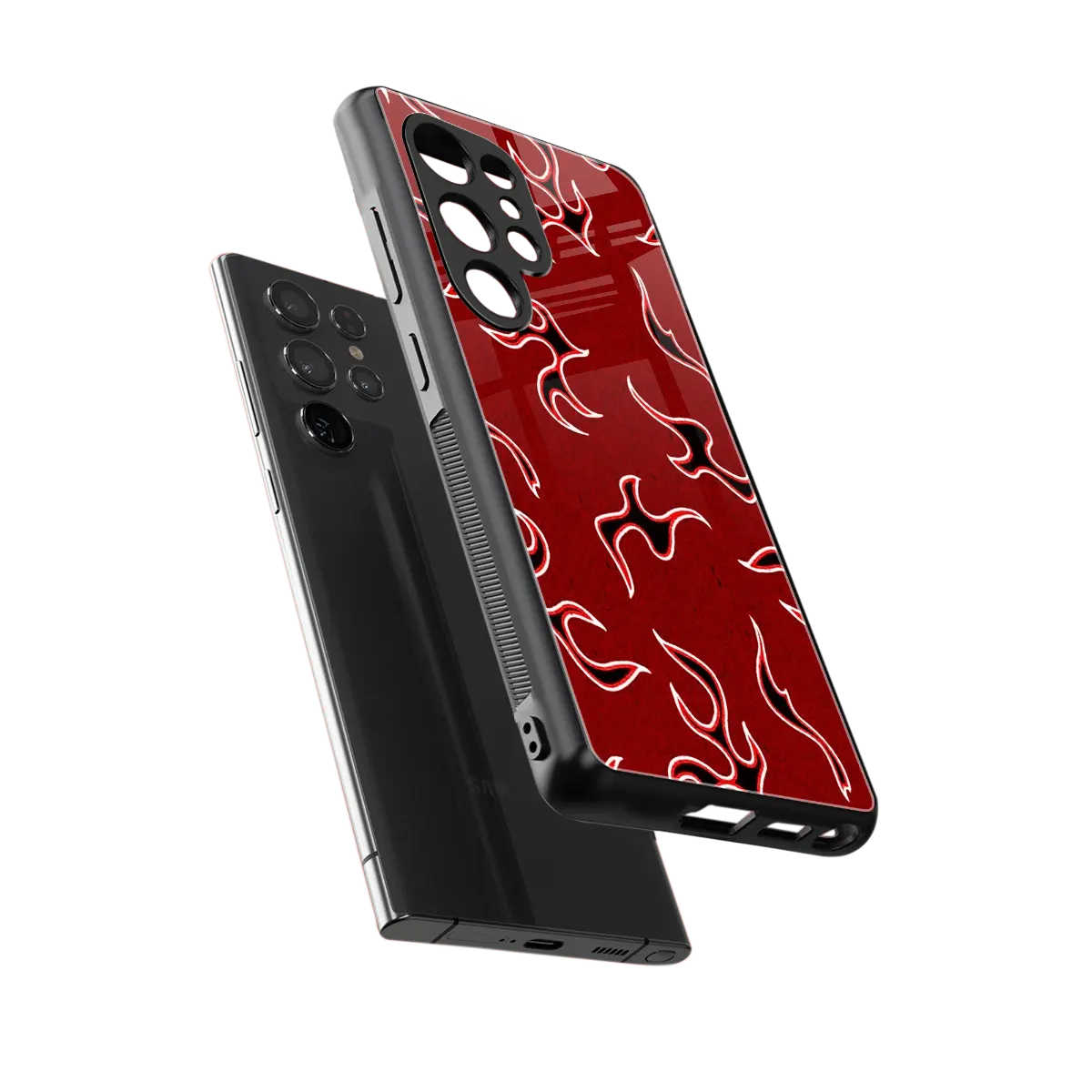 Lil Flames Black Red sleek samsung galaxy s26 ultra cover with tempered glass back and TPU edges