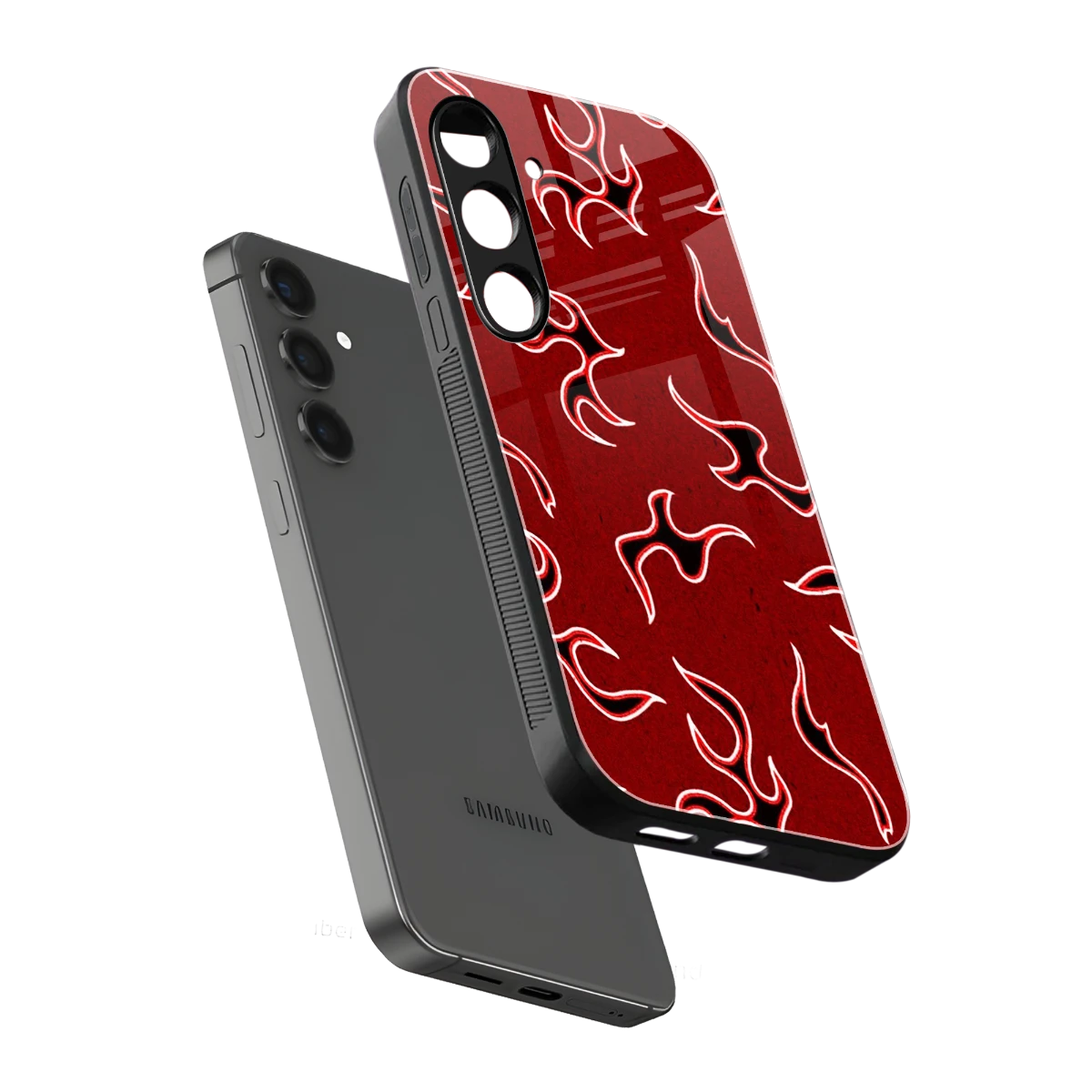 Lil Flames Black Red sleek samsung galaxy s25 plus cover with tempered glass back and TPU edges