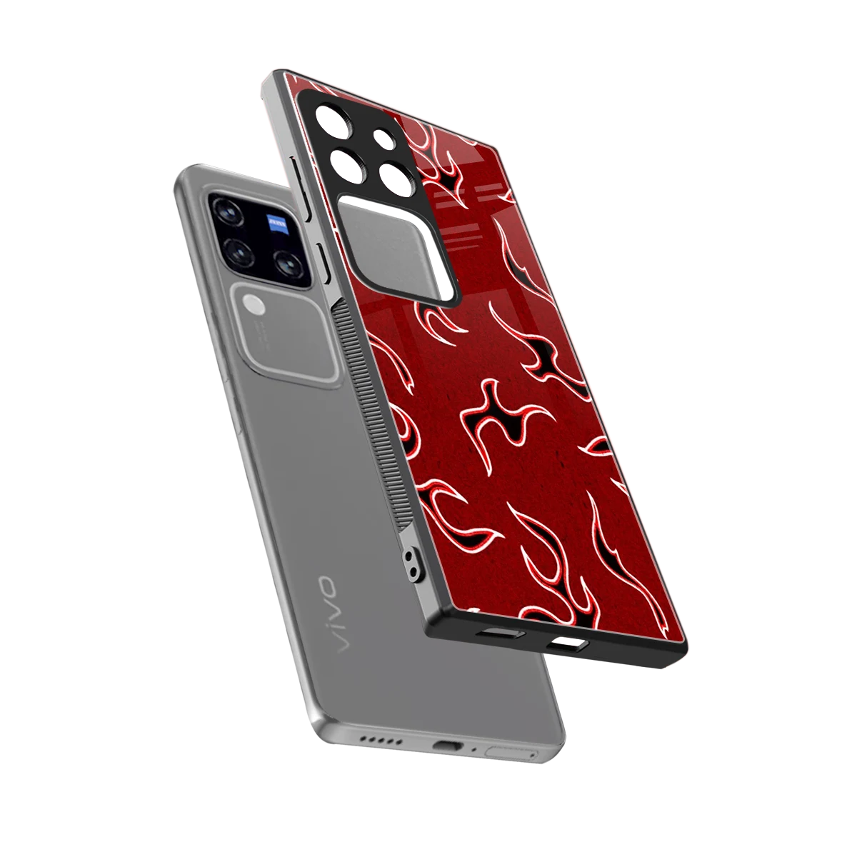 Lil Flames Black Red sleekvivo v30 pro cover with tempered glass back and TPU edges