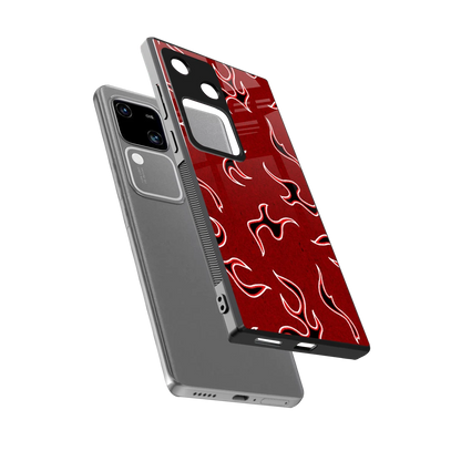 Lil Flames Black Red sleek vivo v30 cover with tempered glass back and TPU edges