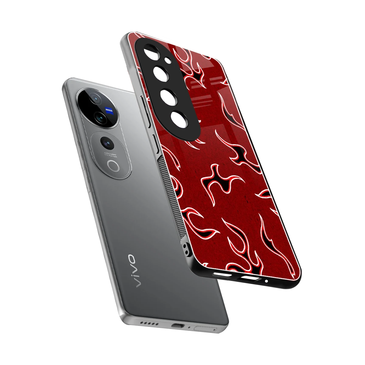 Lil Flames Black Red sleek vivo v40 pro cover with tempered glass back and TPU edges