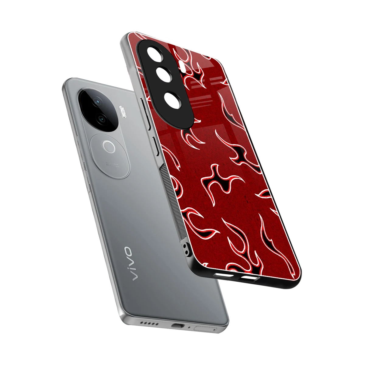 Lil Flames Black Red sleek vivo v40e cover with tempered glass back and TPU edges