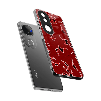 Lil Flames Black Red sleek vivo v50 cover with tempered glass back and TPU edges