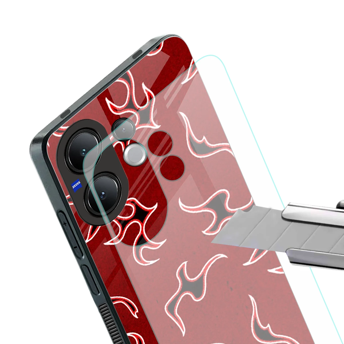 Lil Flames Black Red stylish phone case for vivo v60 | glossy glass and slim fit