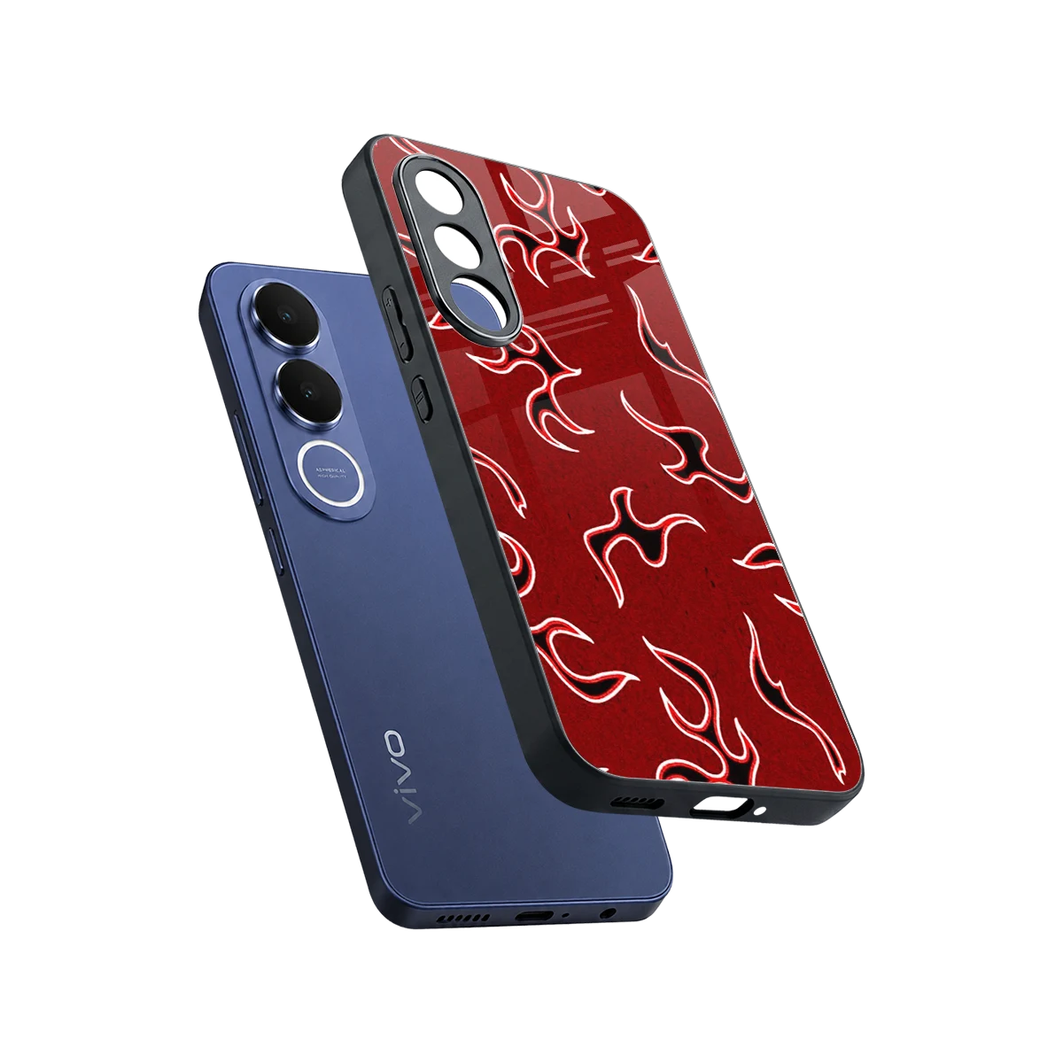 Lil Flames Black Red sleek vivo v70 fe cover with tempered glass back and TPU edges