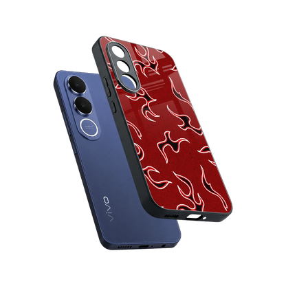 Lil Flames Black Red sleek vivo v70 fe cover with tempered glass back and TPU edges