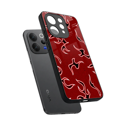 Lil Flames Black Red sleek vivo v70 cover with tempered glass back and TPU edges