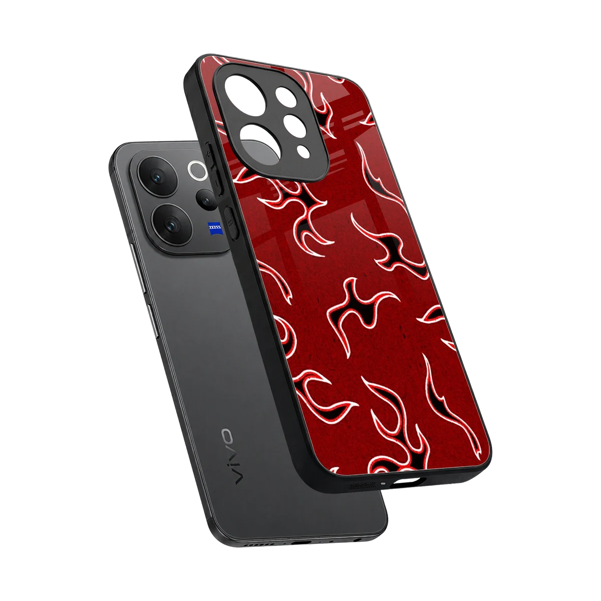 Lil Flames Black Red sleek vivo v70 elite cover with tempered glass back and TPU edges