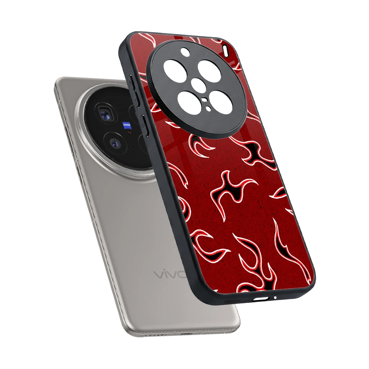 Lil Flames Black Red sleek vivo x200 pro cover with tempered glass back and TPU edges