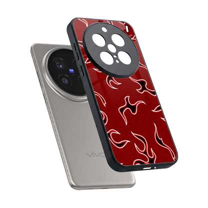 Lil Flames Black Red sleek vivo x200 pro cover with tempered glass back and TPU edges