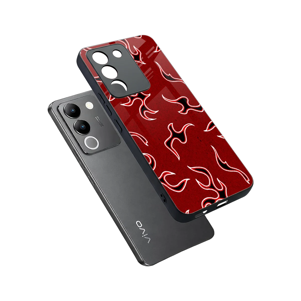 Lil Flames Black Red sleek vivo y200 5g cover with tempered glass back and TPU edges