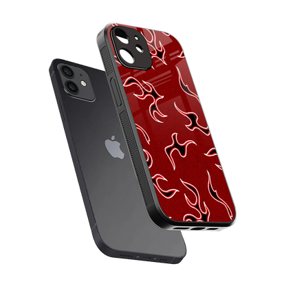 Lil Flames Black Red sleek iphone 12 cover with tempered glass back and TPU edges