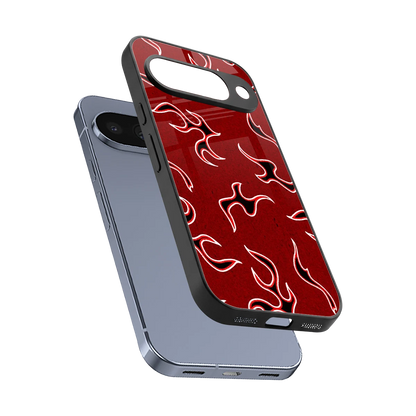 Lil Flames Black Red sleek google pixel 10 cover with tempered glass back and TPU edges