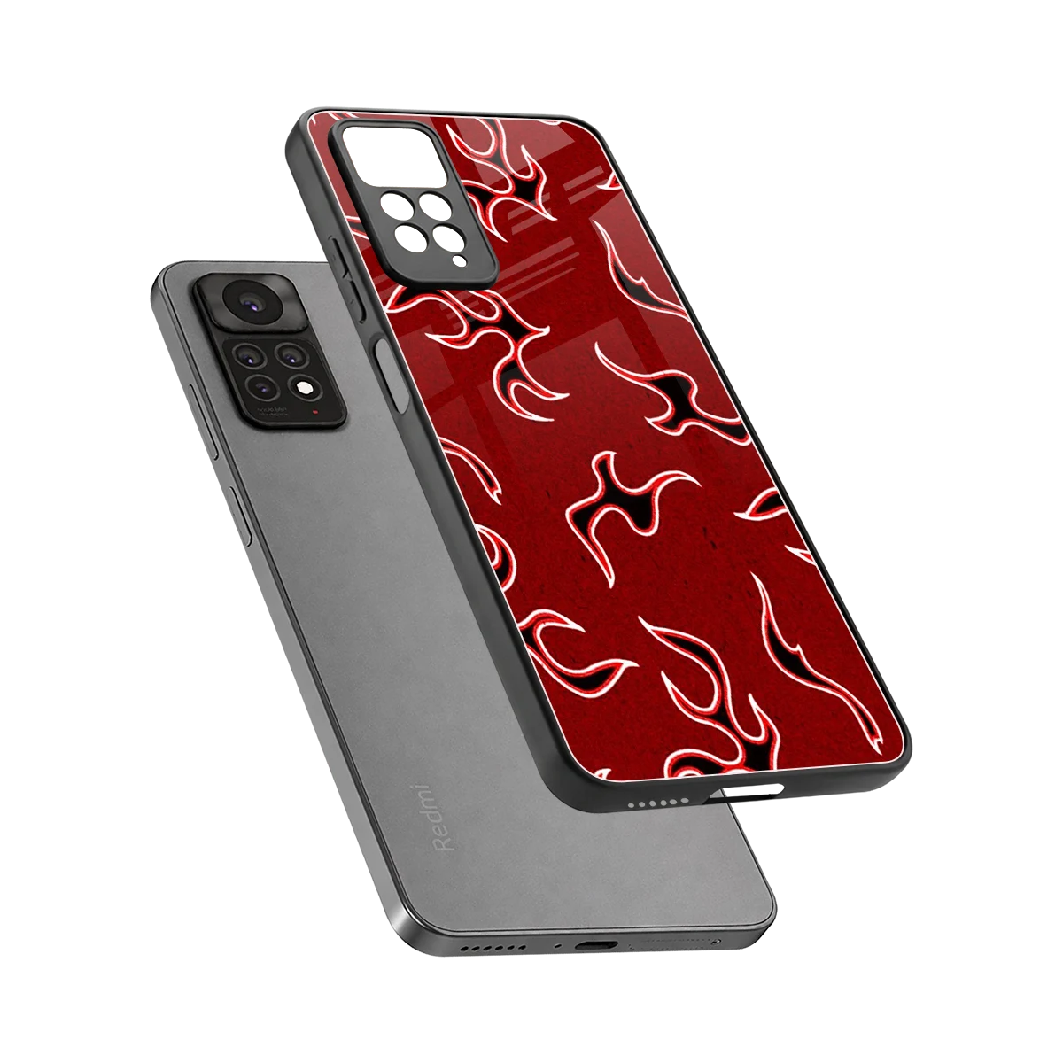 Lil Flames Black Red sleek redmi note 11 pro cover with tempered glass back and TPU edges