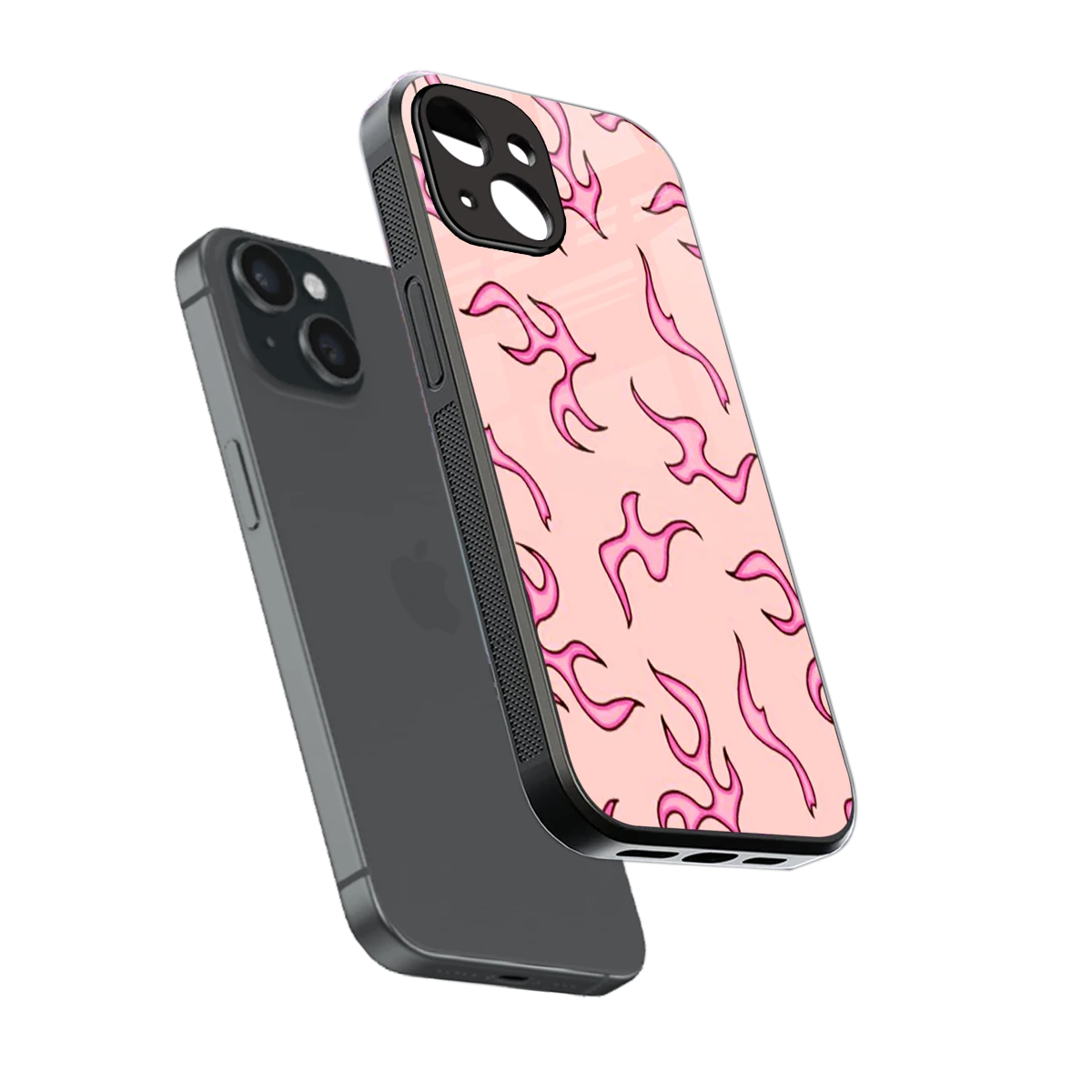 Lil Flames Pink sleek iphone 13 cover with tempered glass back and TPU edges