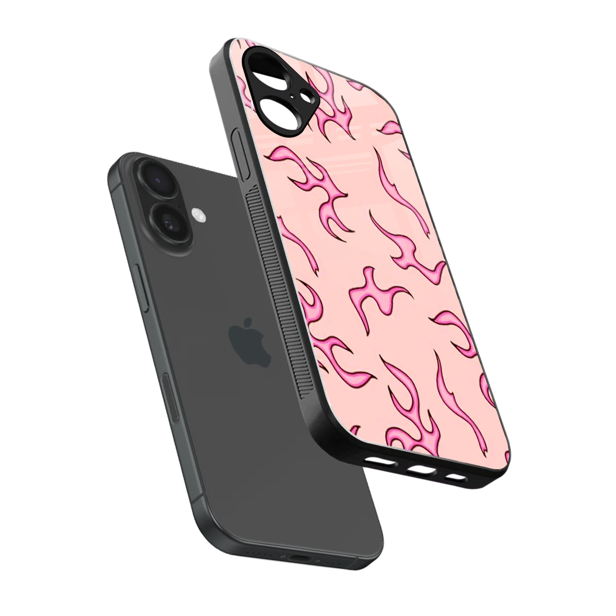 Lil Flames Pink sleek iPhone 16 cover with tempered glass back and TPU edges