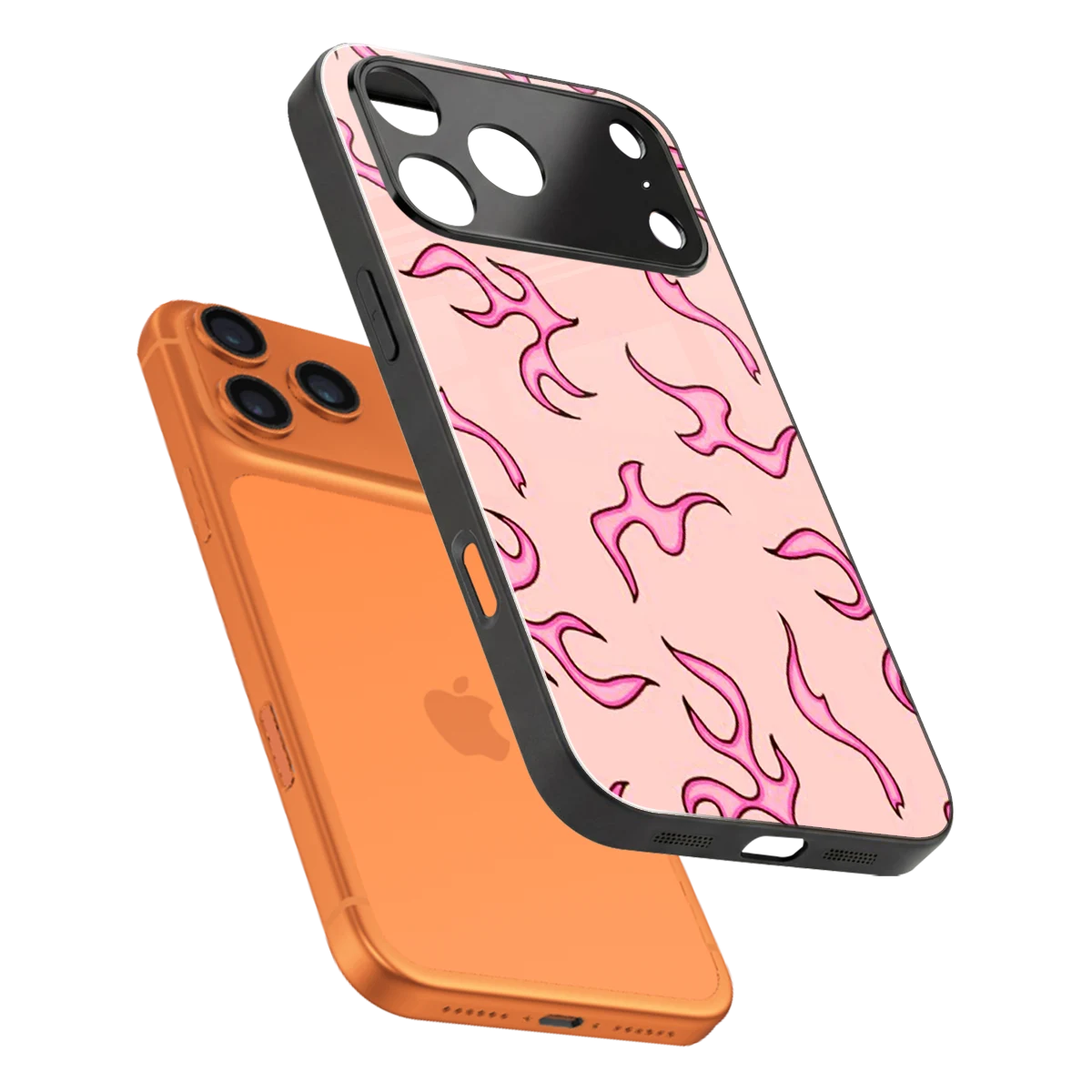 Lil Flames Pink sleek iphone 17 pro cover with tempered glass back and TPU edges